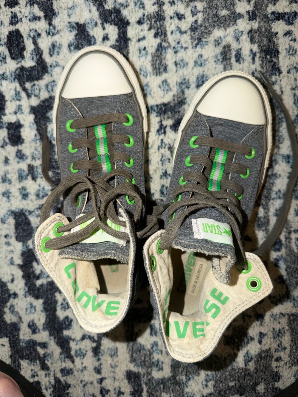 Converse Kids High-Top Sneakers in Gray with Neon Green Accents